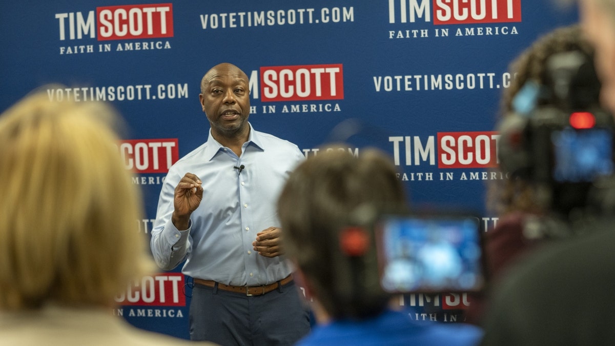 Senator Tim Scott speaks to reporters