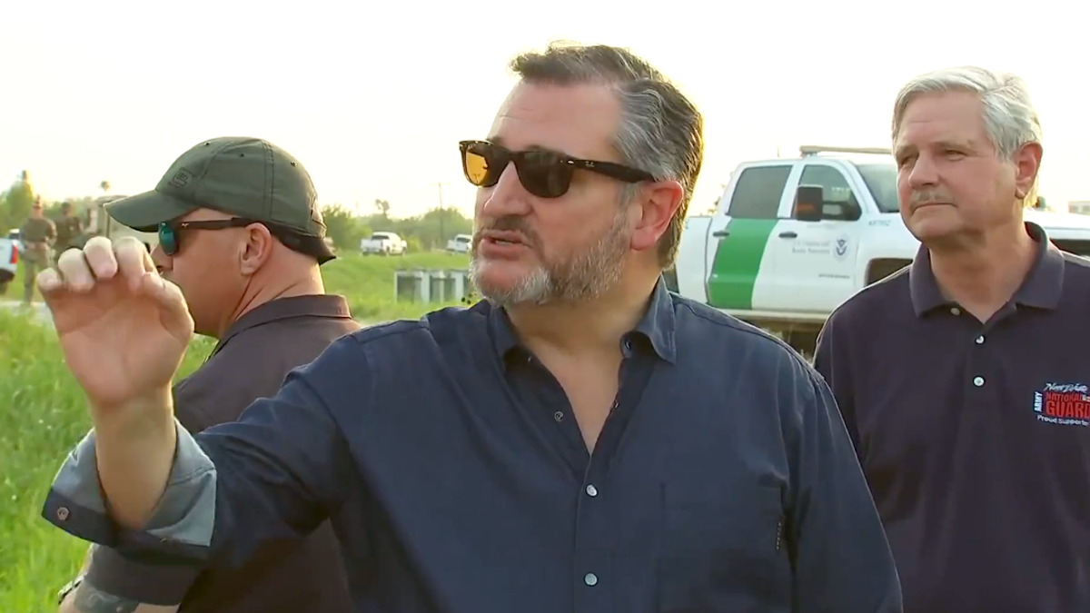Ted Cruz speaks with a reporter near the southern border in Brownsville, Texas, on May 11, 2023.