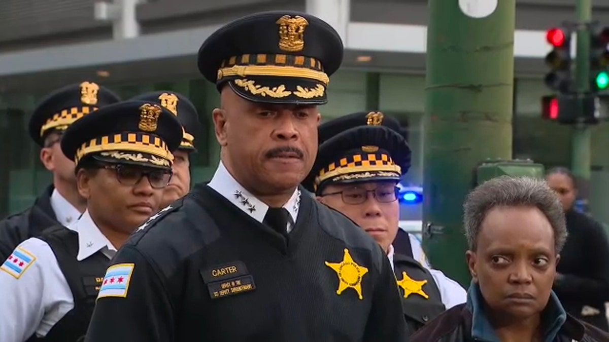Chicago Police Interim Superintendent Eric Carter delivers a news briefing