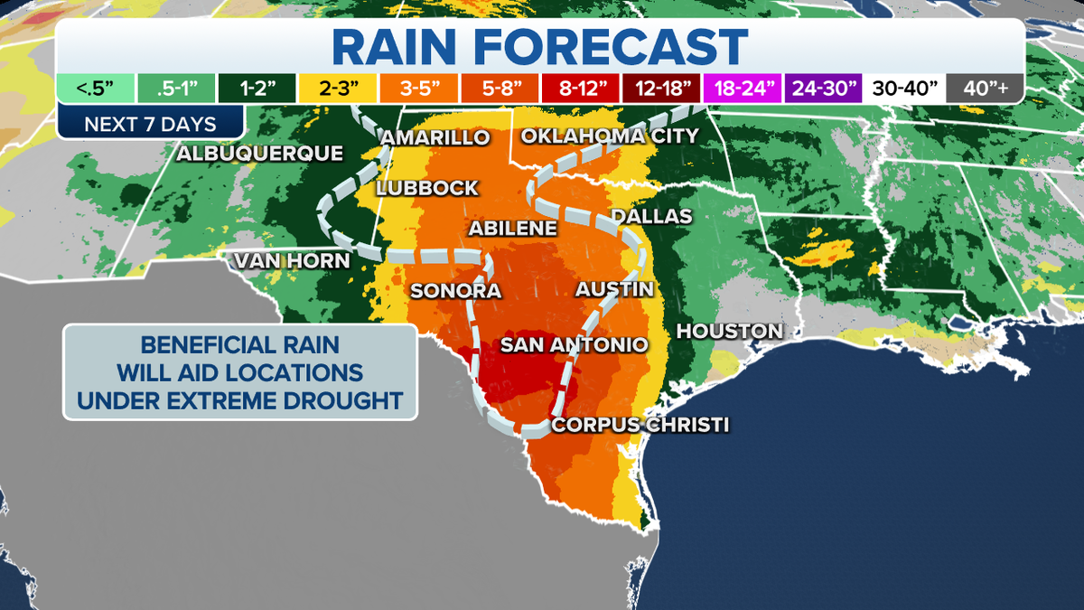 Rain forecast in Texas and the lower Mississippi Valley