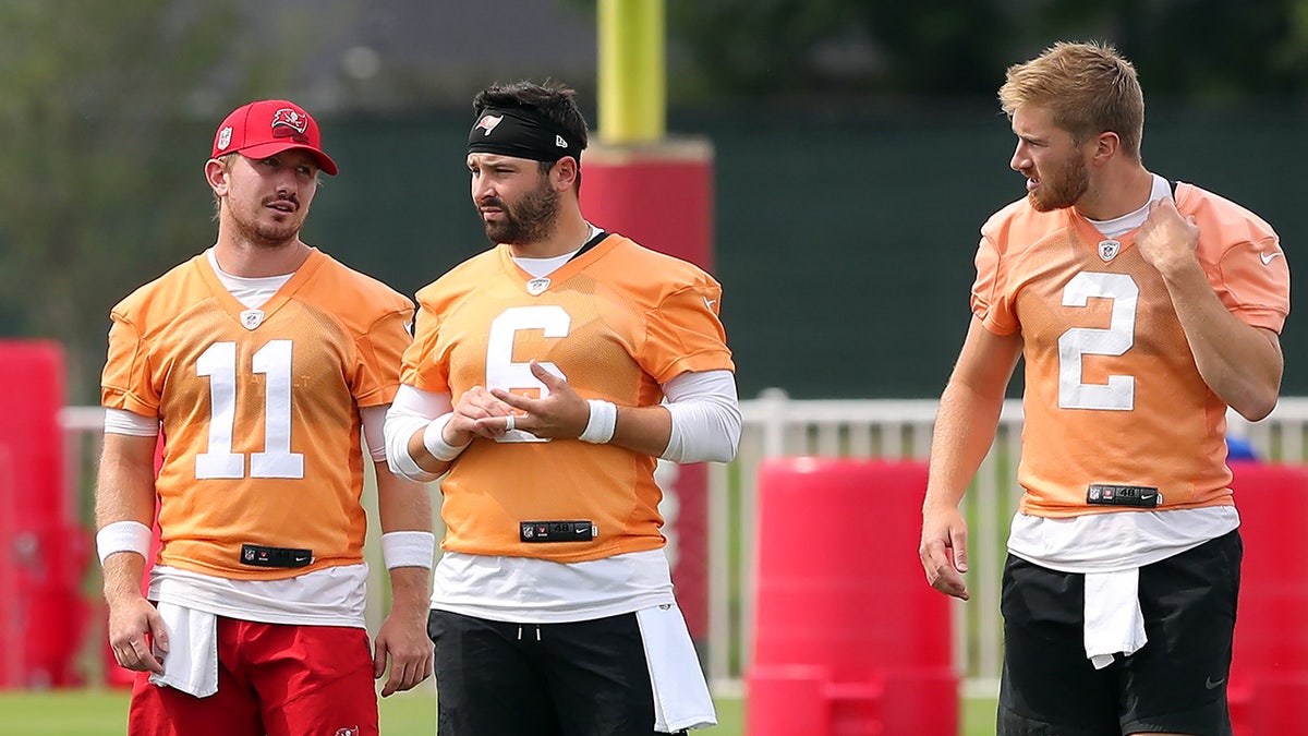 Tampa Bay Buccaneers quarterbacks during a practice session