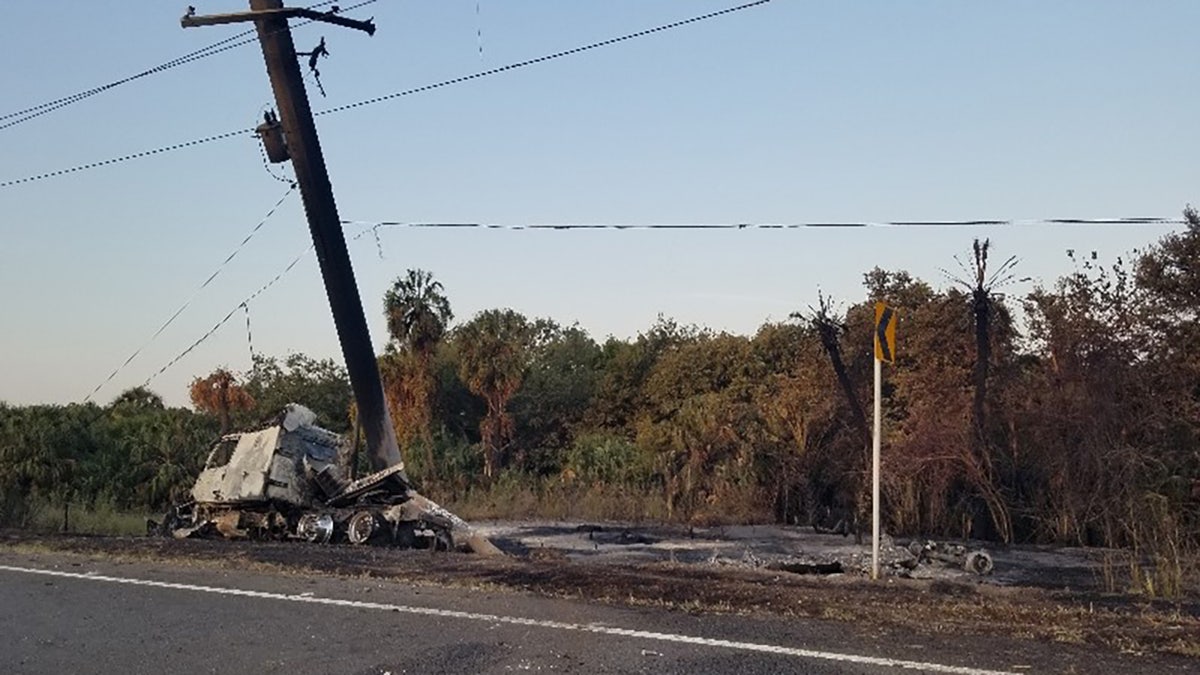 tanker truck crashed into utility polie