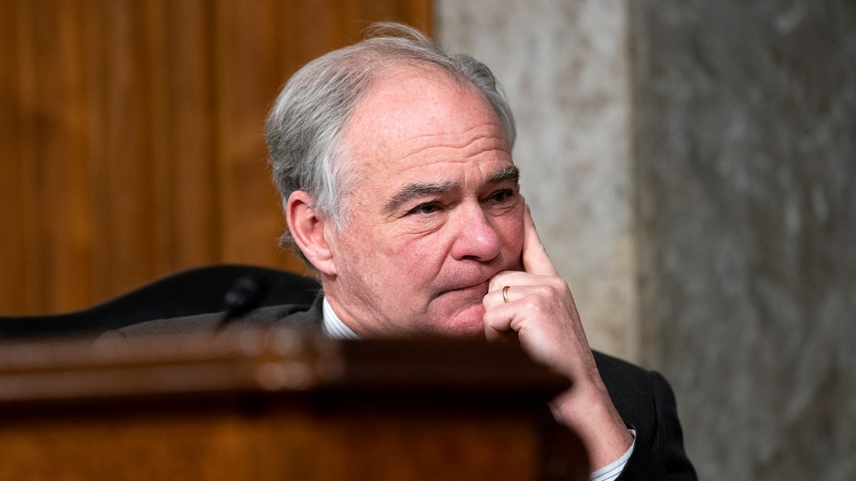 Sen. Tim Kaine, D-Va., listens during a Senate Health, Education, Labor, and Pensions Committee hearing on Capitol Hill on Jan. 11, 2022 in Washington, D.C.