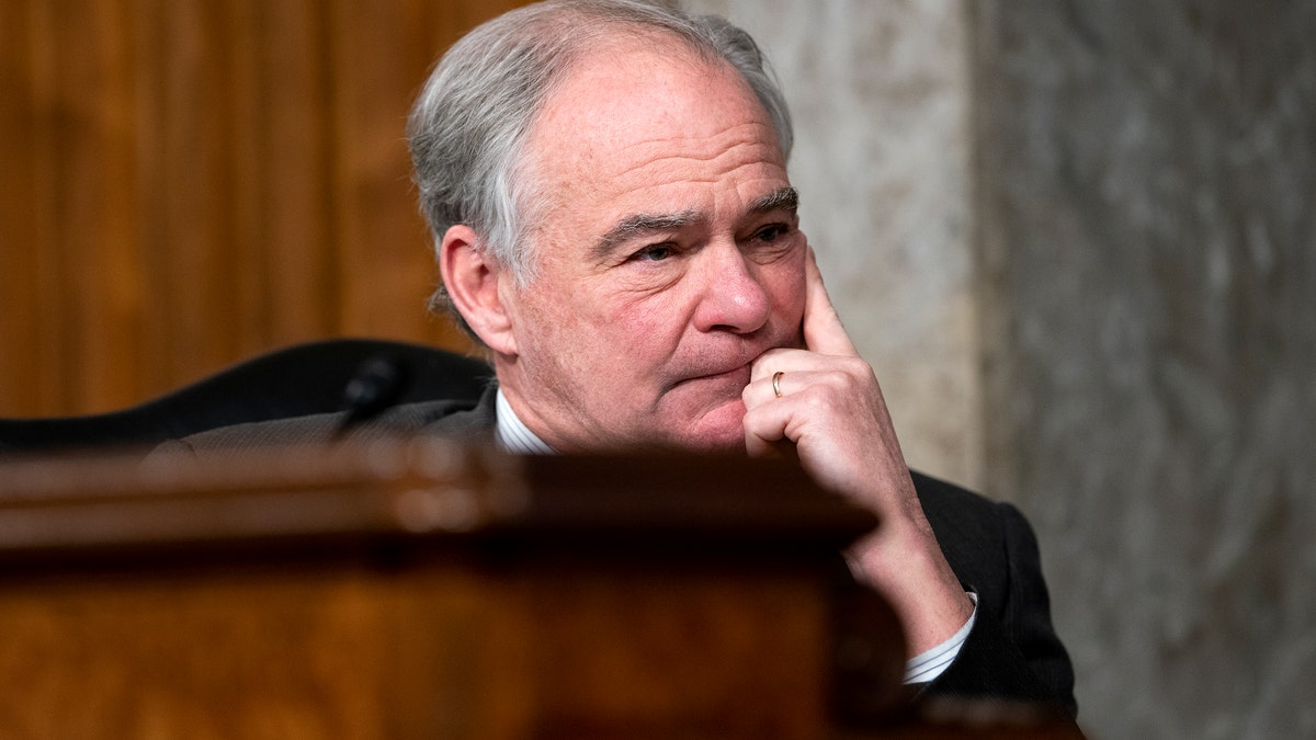 Sen. Tim Kaine, D-Va., listens during a Senate Health, Education, Labor, and Pensions Committee hearing on Capitol Hill on Jan. 11, 2022 in Washington, D.C.