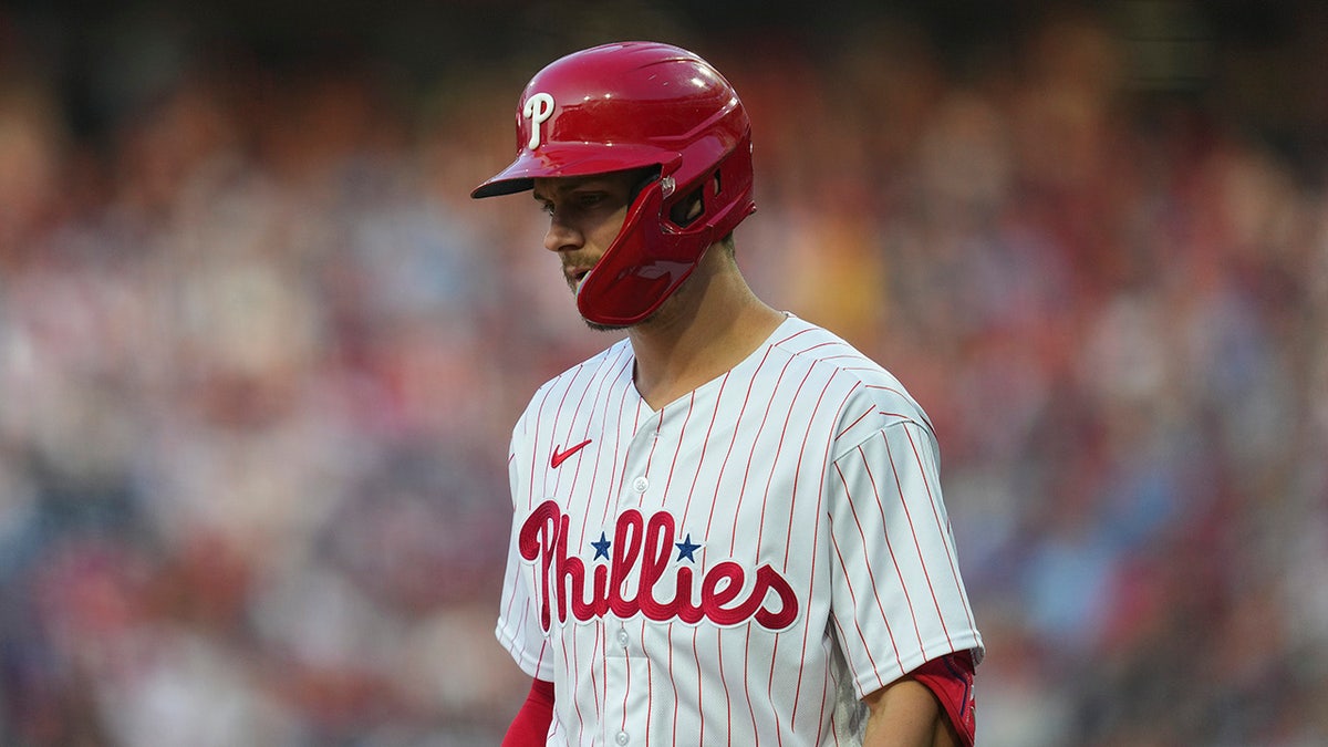 Trea Turner looks on 