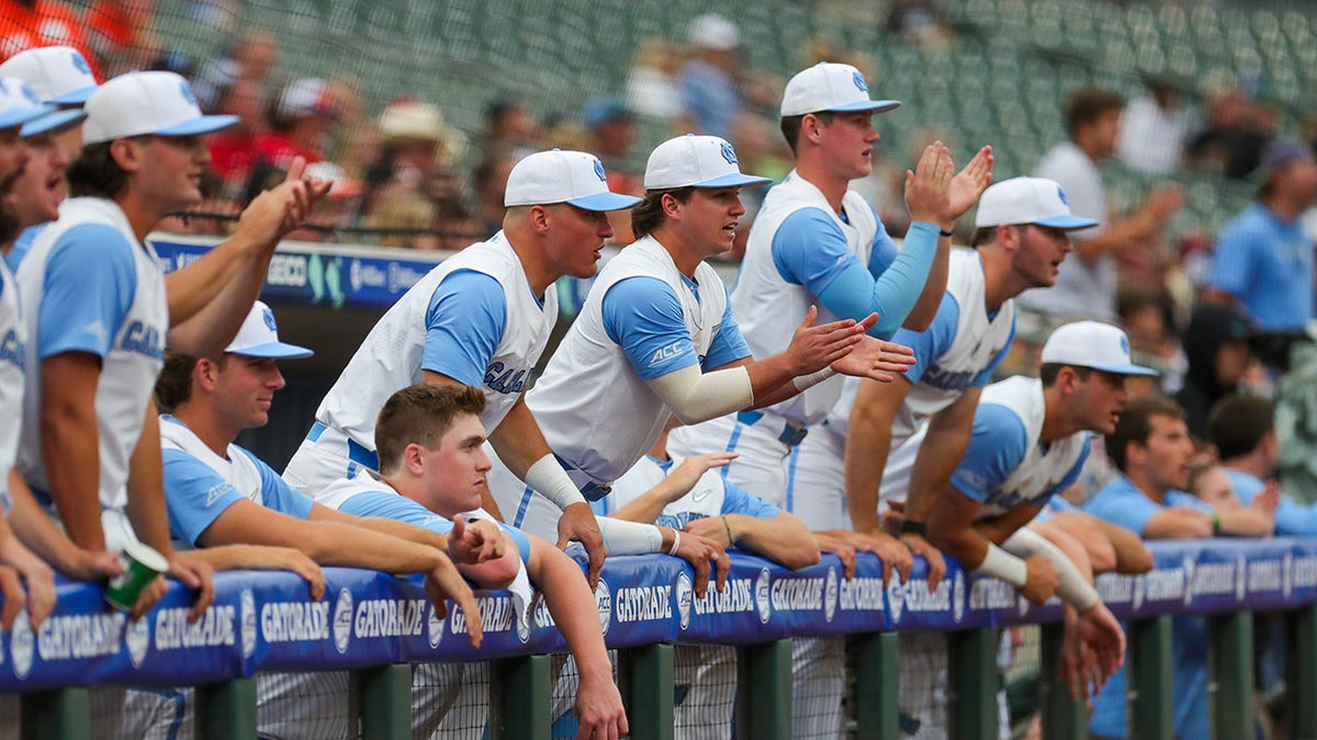 UNC baseball players in dugout