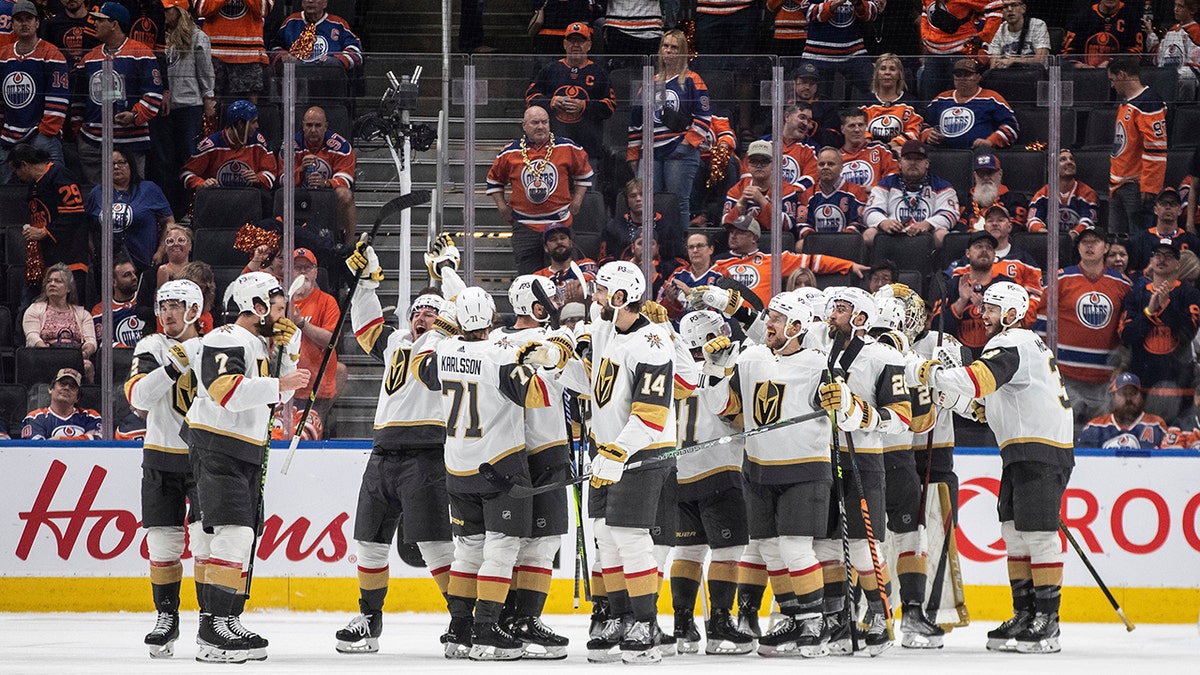 Golden Knights players on the ice