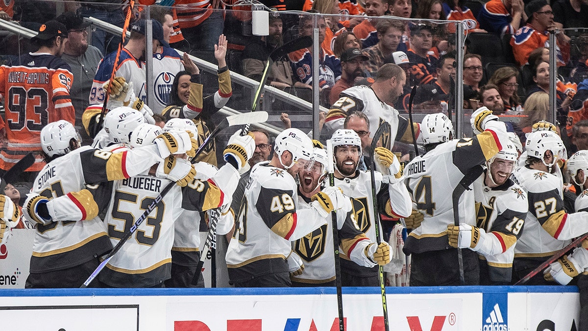 Golden Knights players on the bench