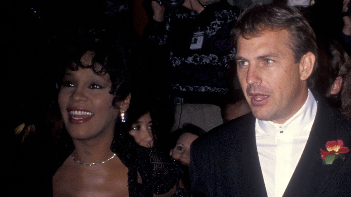 Whitney Houston and Kevin Costner at the premiere of "The Bodyguard"