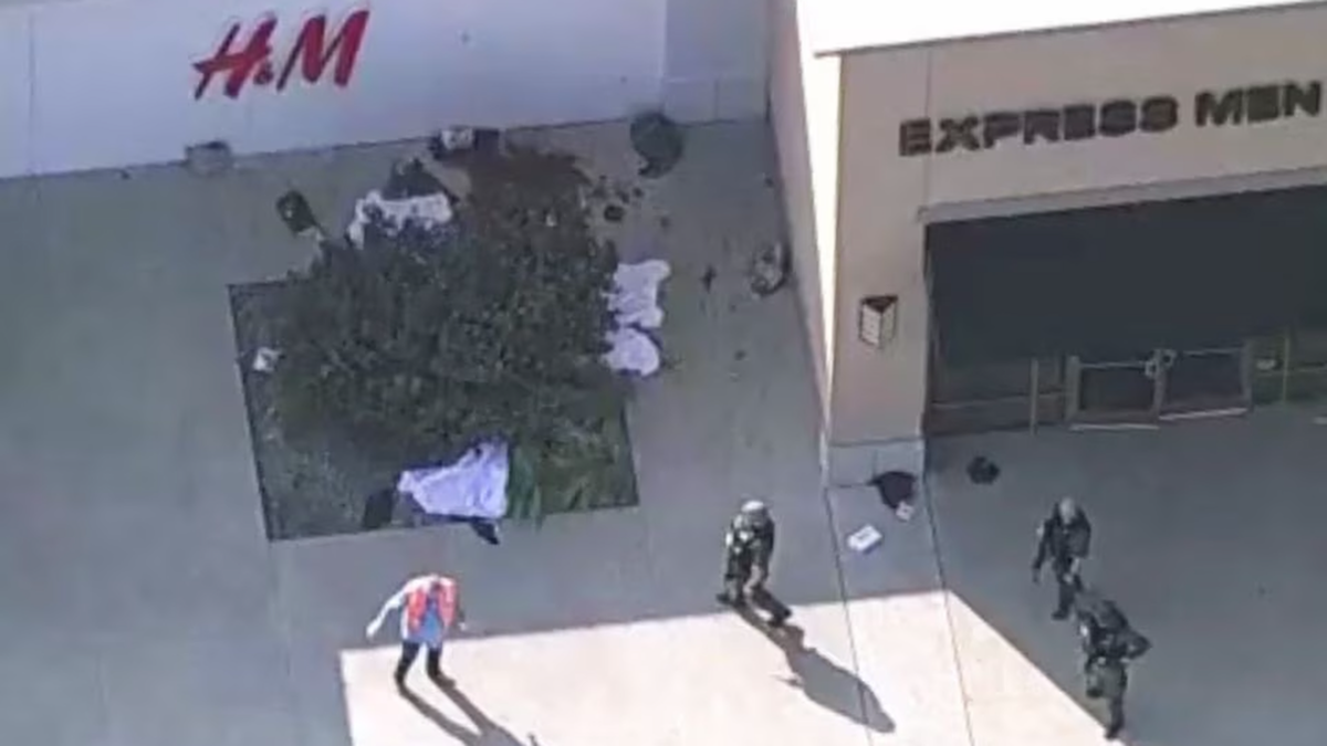 aerial shot of crime scene Texas mall