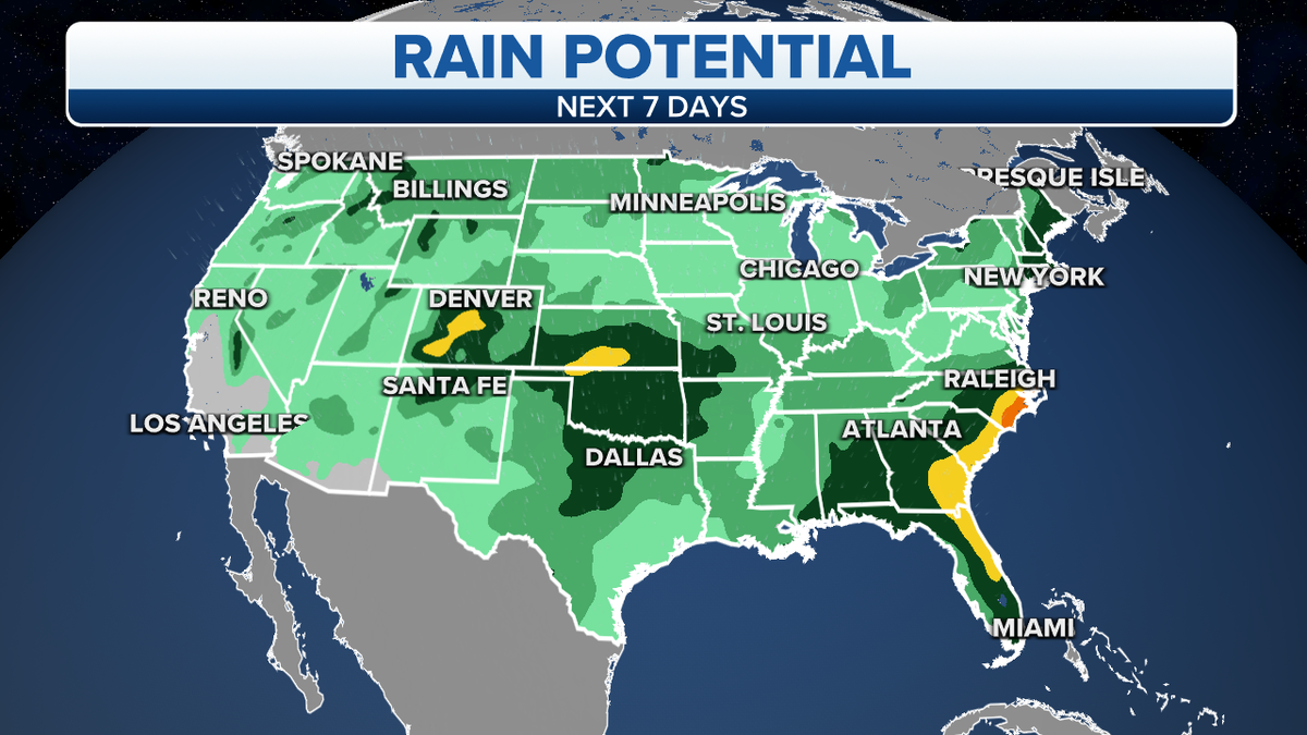 Potential rain forecast across the country