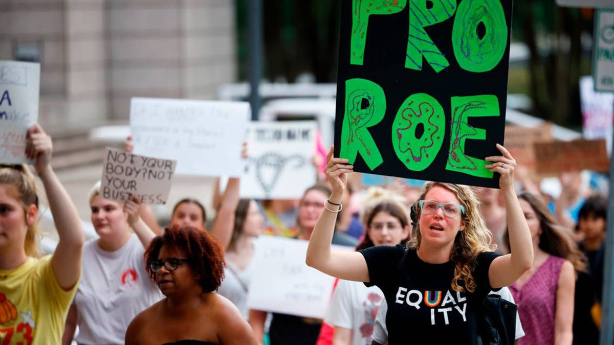 Marching abortion rights protesters