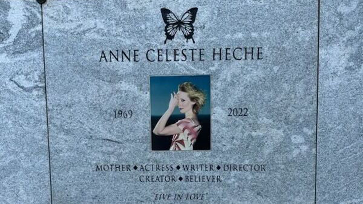 Anne Heche tombstone features a flying butterfly and her portrait