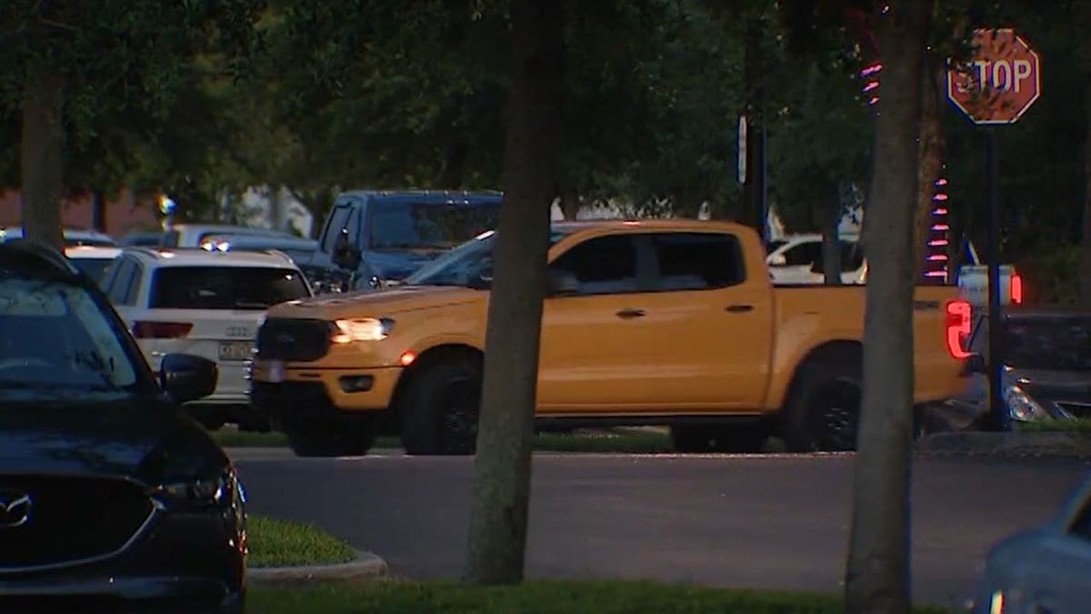 Cars in shopping plaza lot