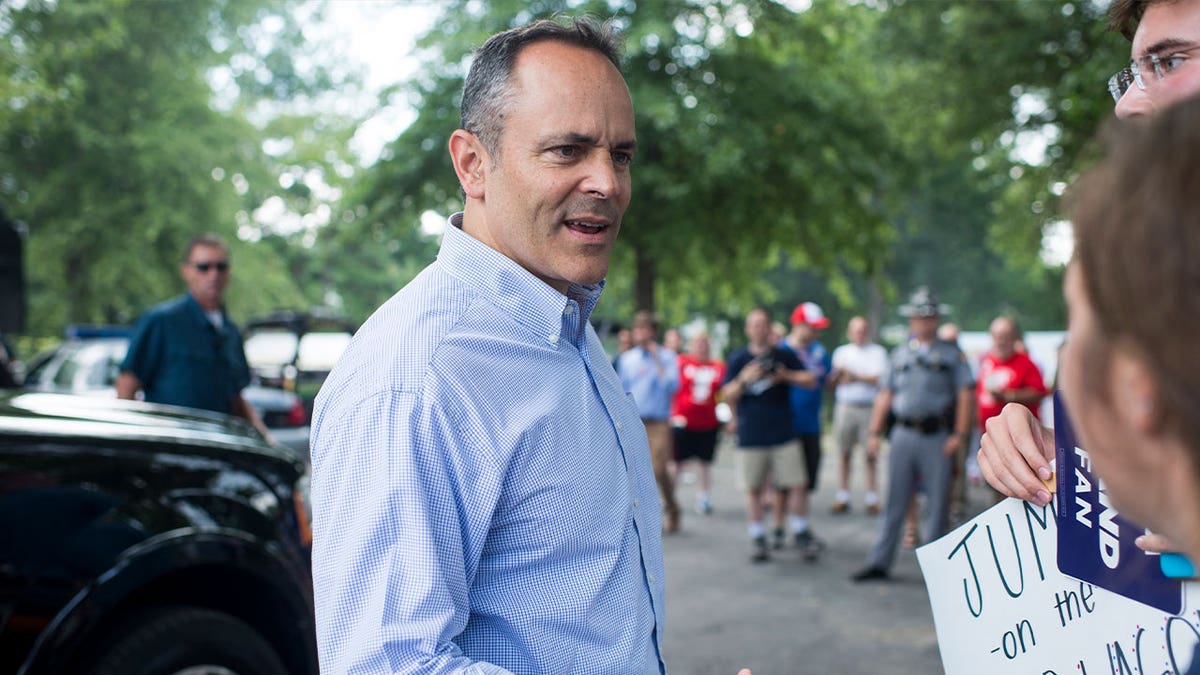 Then-Kentucky Gov. Matt Bevin arrives to a picnic on Aug. 6, 2016. Bevin's wile has filed a petition for divorce Thursday. 
