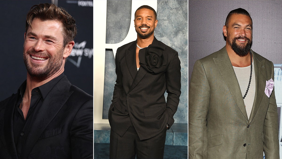 three split of Chris Hemsworth, Michael B. Jordan, and Jason Momoa