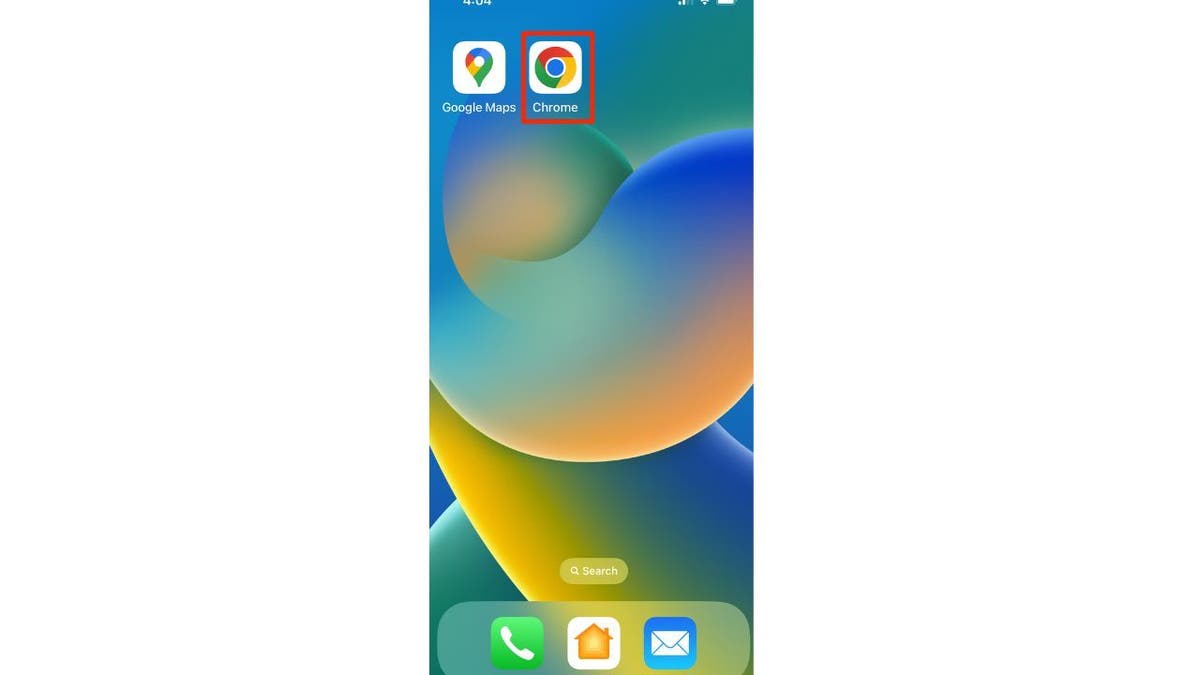 Chrome app highlighted in red on iPhone
