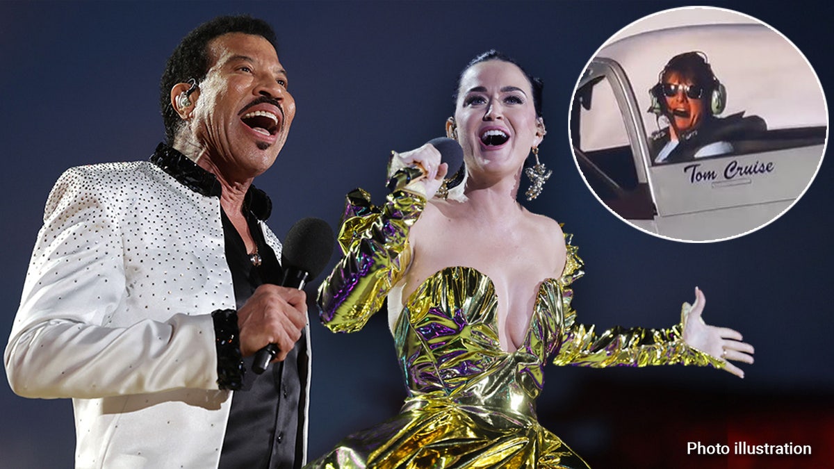 Katy Perry wears sparkling gold dress, Lionel Richie sings in white blazer, Tom Cruise flies a plane