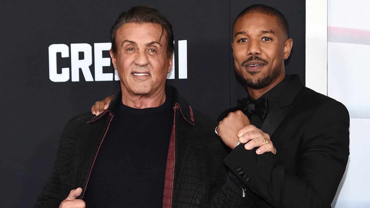 Michael B. Jordan and Sylvester Stallone at the premiere of Creed