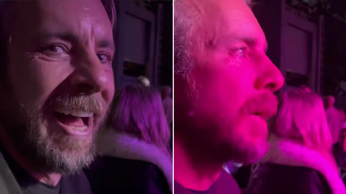 Dax Shepard looks at the camera and smiles while attending the Shania Twain concert split Dax Shepard looks emotional watching the stage