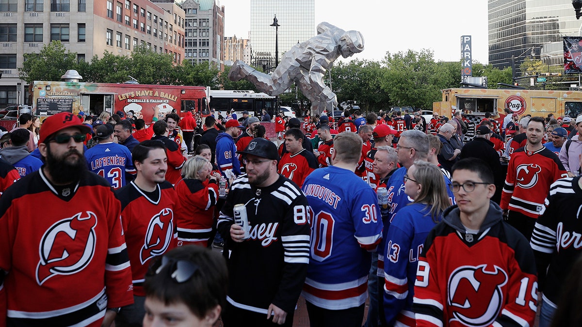 Devils fans outside arena