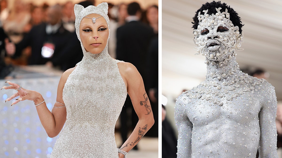 Doja Cat used facial prosthetics for cat-like features and Lil Nas X goes naked under glitter at Met Gala