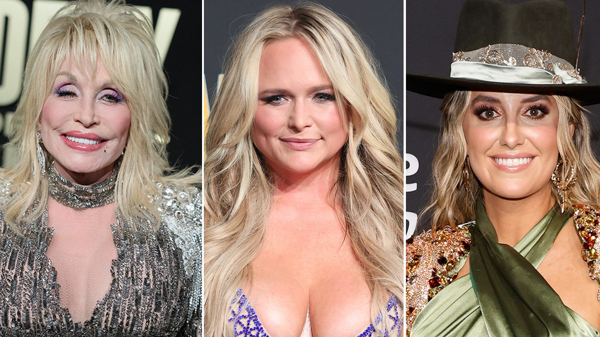 Dolly Parton and Miranda Lambert wear sparkling gowns, Lainey Wilson wears green jumpsuit at ACMs