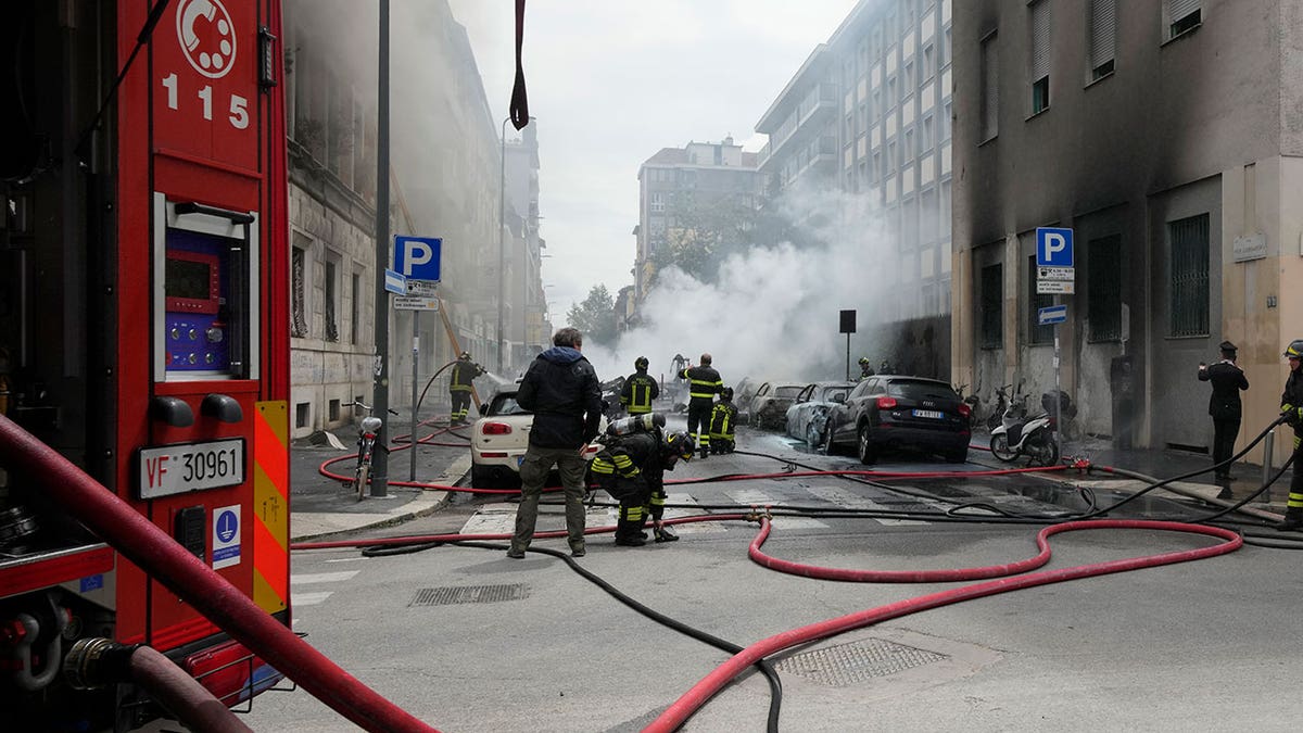 Firefighters respond to explosion in Milan, Italy