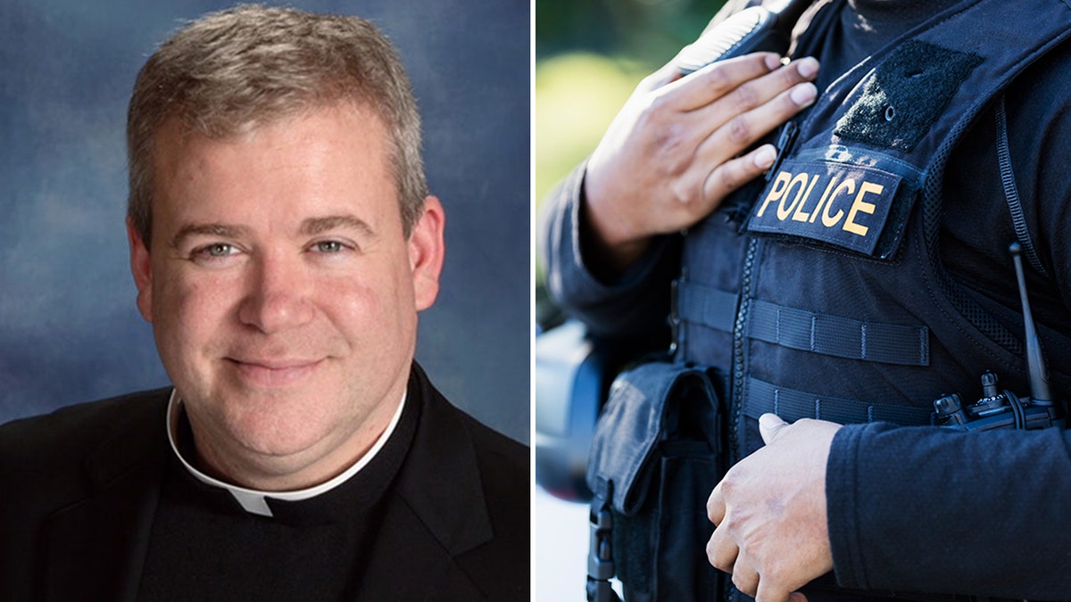 Fr. Jeffrey Kirby and police officer split
