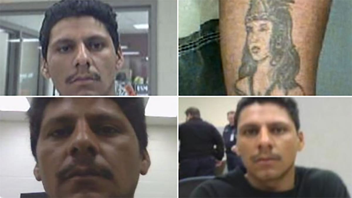 Three photos of Texas fugitive Francisco Oropesa and a fourth of his tattoo