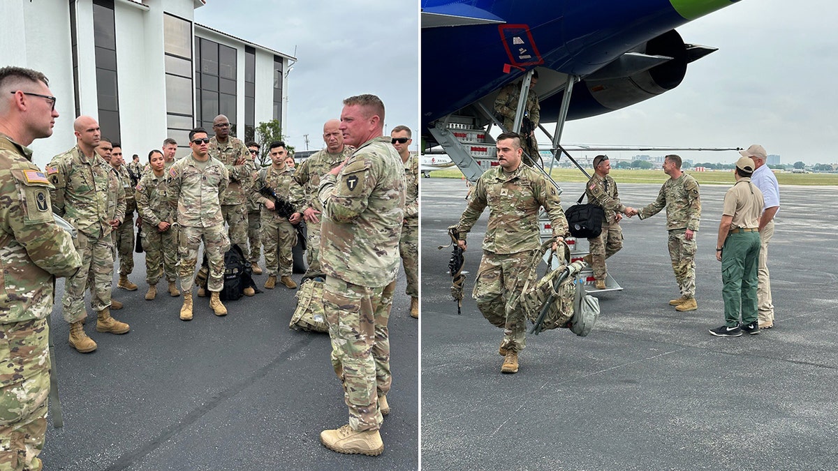 National Guard troops standing, walking