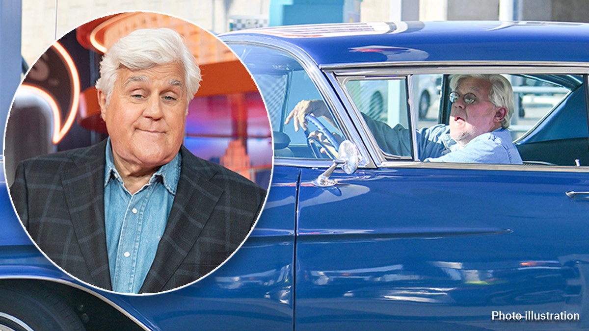 Jay Leno drives a classic blue car, stars on new Hot Wheels game show