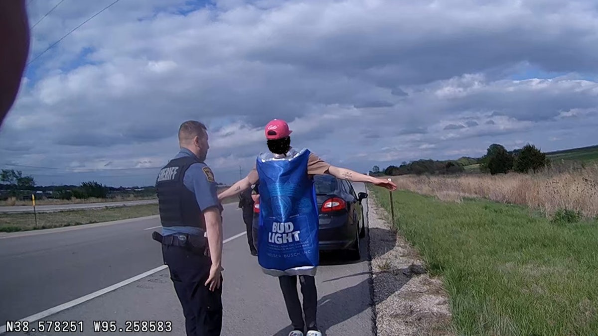 suspected drunken driver in Bud Light costume