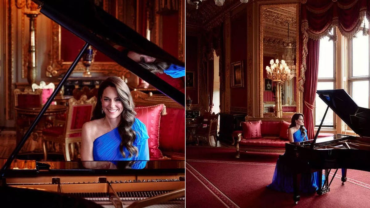 kate smiling playing the piano/kate full-length playing the piano