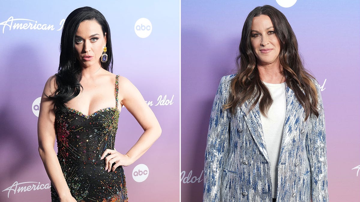A split image of Katy Perry and Alanis Morisette on the "American Idol" set.