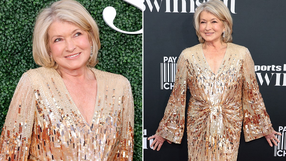 side by side images, close up of Martha Stewart smiling and a wider shot of Martha Stewart smiling at an event