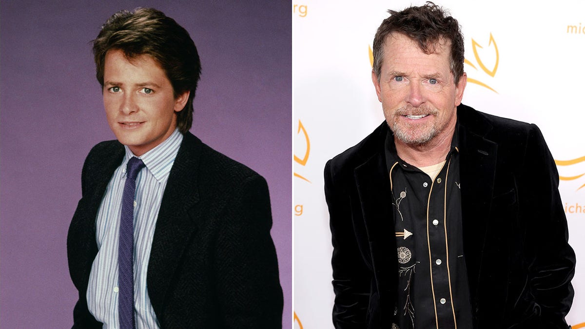 A split image of Michael J. Fox from "Family Ties" and from a benefit this year.