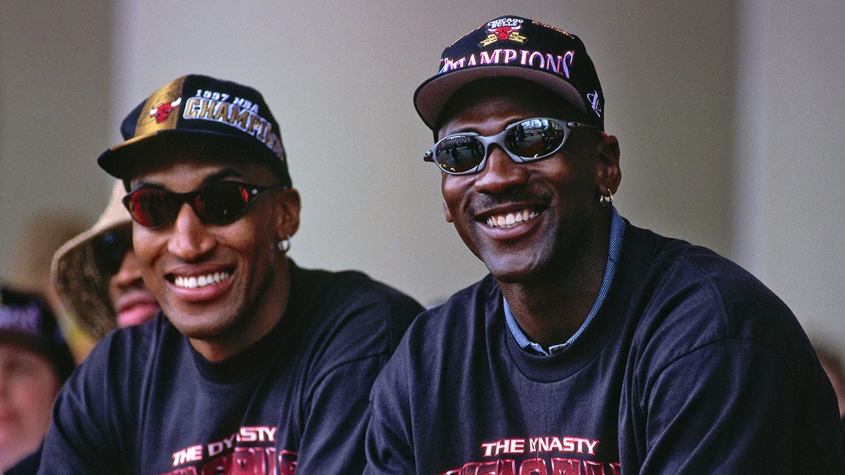 Scottie and MJ celebrate title