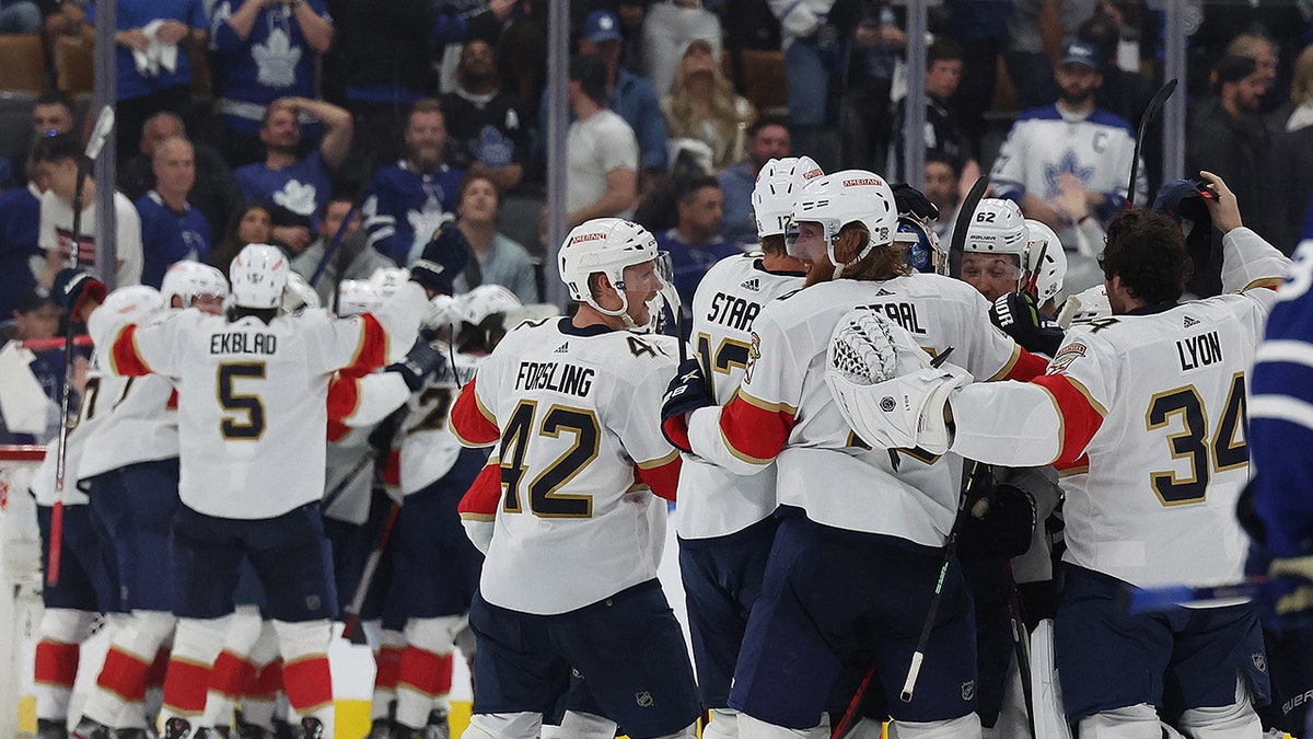 Florida Panthers celebrate as the Toronto Maple Leafs are eliminated 