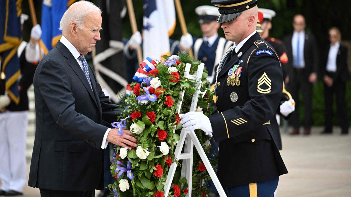 President Joe Biden lays a wreath at the Tomb of the Unknown Soldier on Memorial Day 2023