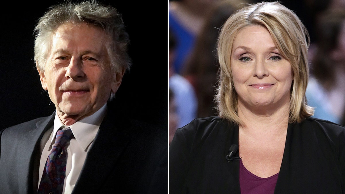Roman Polanski and Samantha Geimer wear suits in separate television appearances