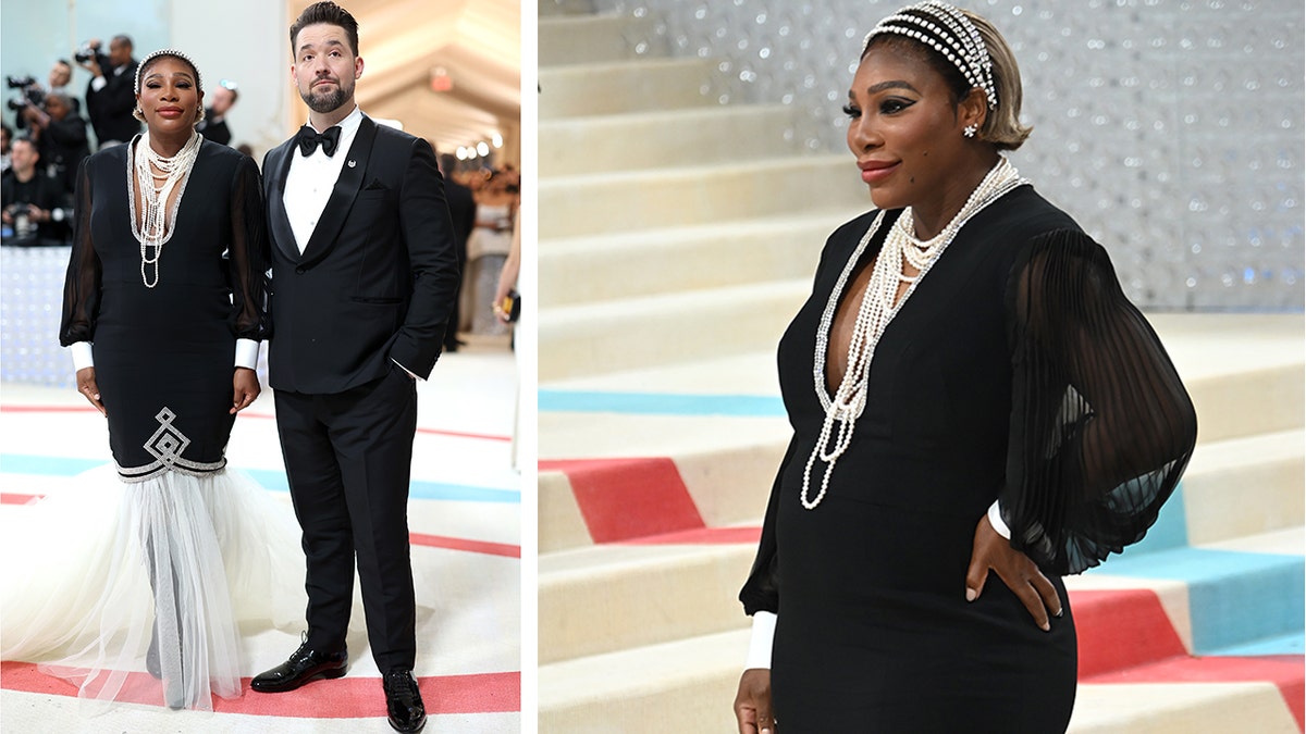 Serena Williams wears black dress with pearls to announce pregnancy with husband Alexis Ohanian at the Met Gala