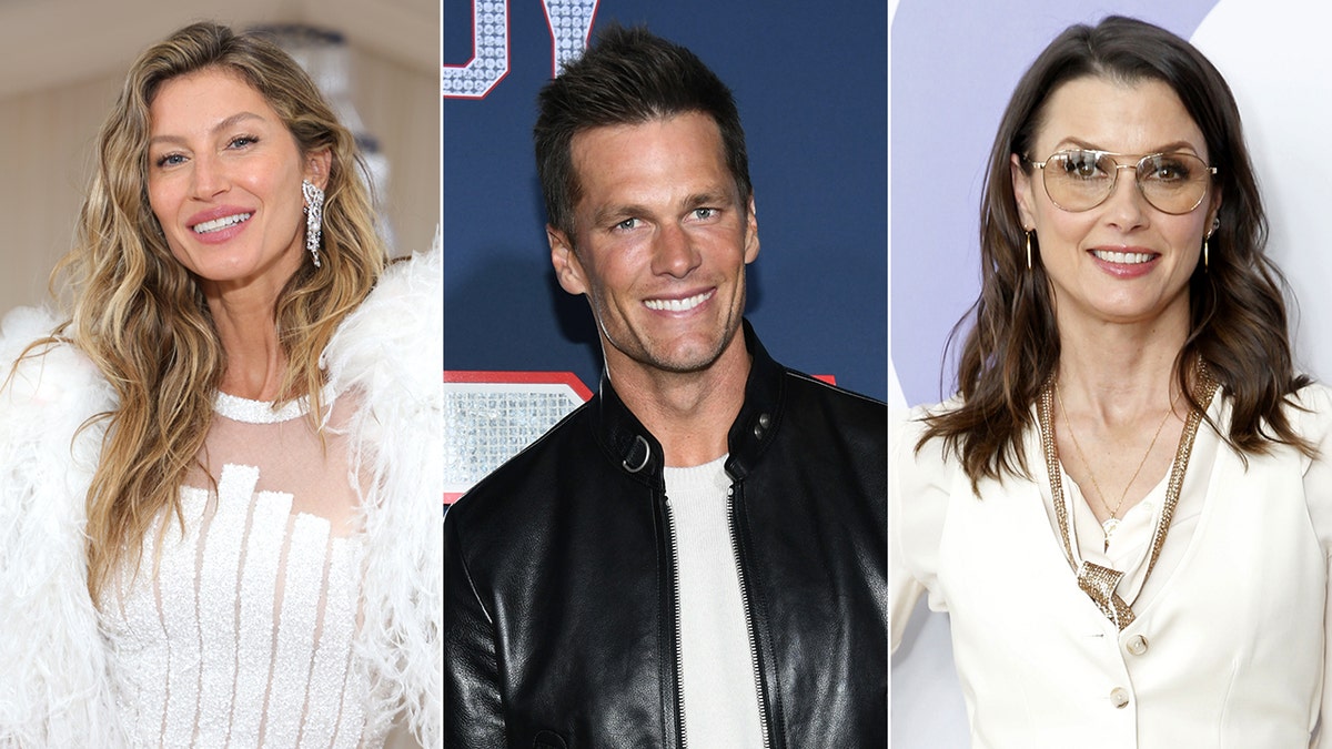 Gisele Bündchen at the Met Gala in a white feathery outfit smiles on the carpet split Tom Brady in a black leather jacket on the red carpet for 80 For Brady split Bridget Moynahan on the red carpet in white wearing glasses
