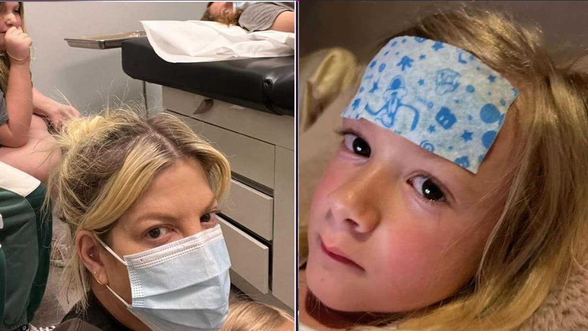 Tori Spelling with her children at urgent care