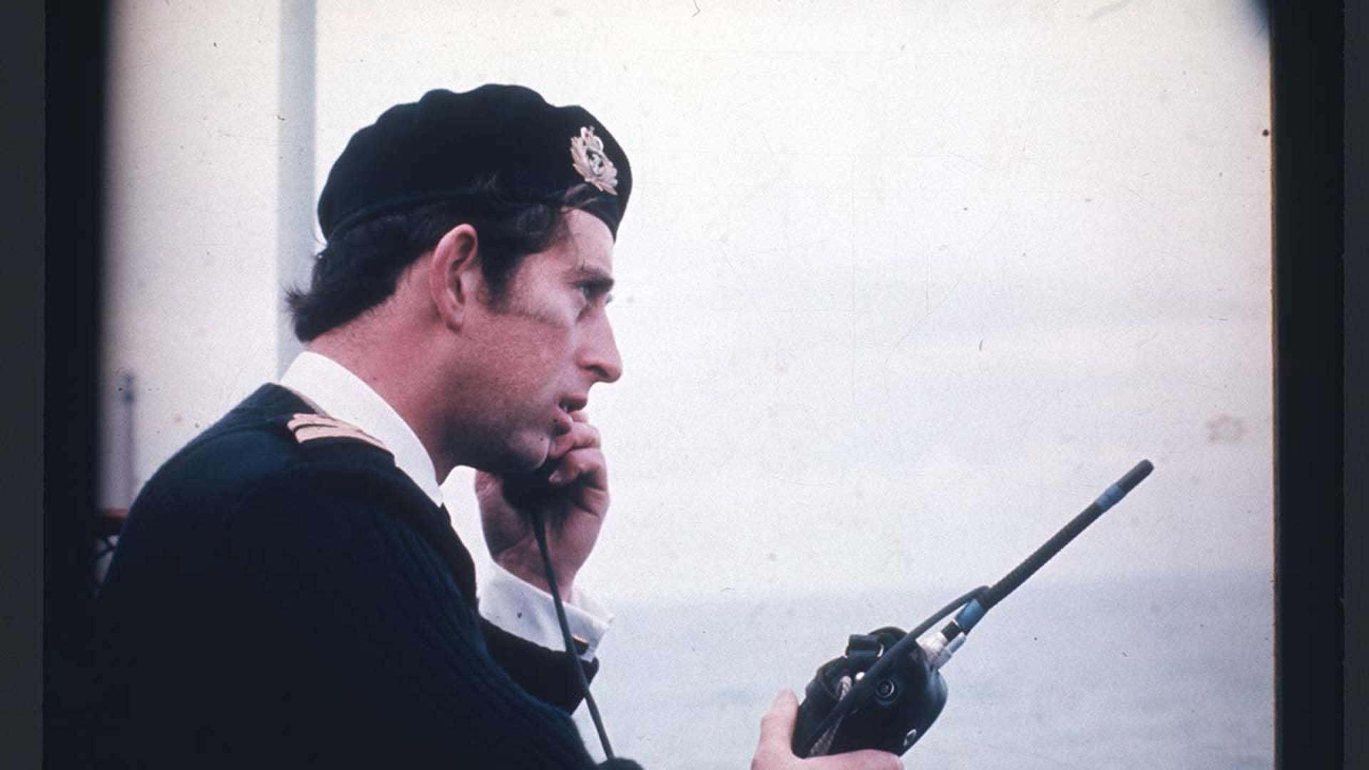 Prince Charles, Prince of Wales as Captain of Royal Navy ship, HMS Bronington giving orders