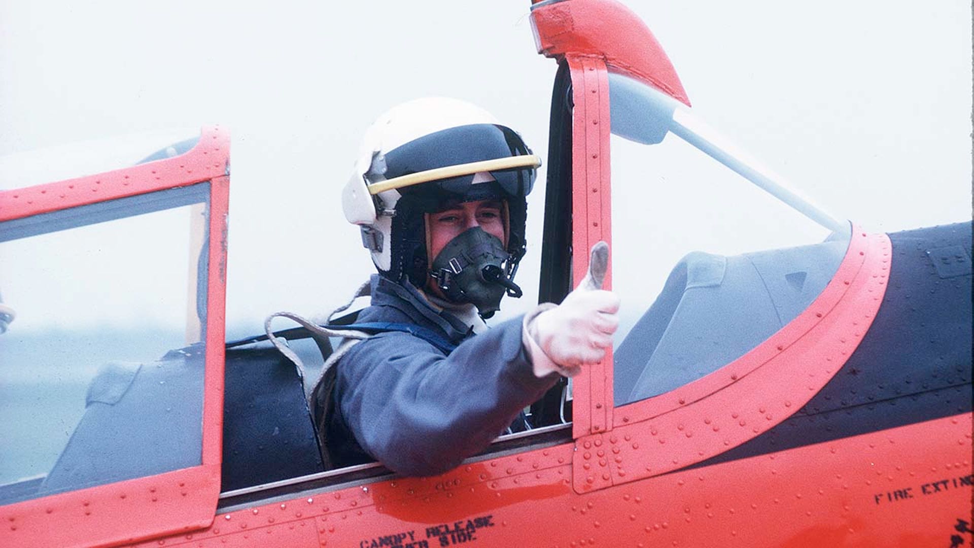 Prince Charles, Prince of Wales trains in a jet