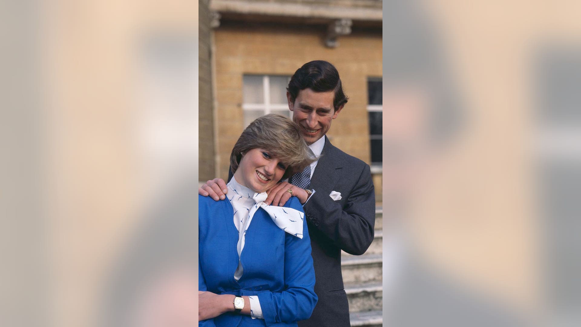 Charles, Prince of Wales laughing with his fiancee, Lady Diana Spencer