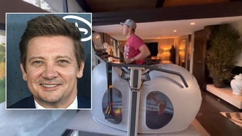 Jeremy Renner jogs on a treadmill amid ongoing recovery efforts post snowplow accident
