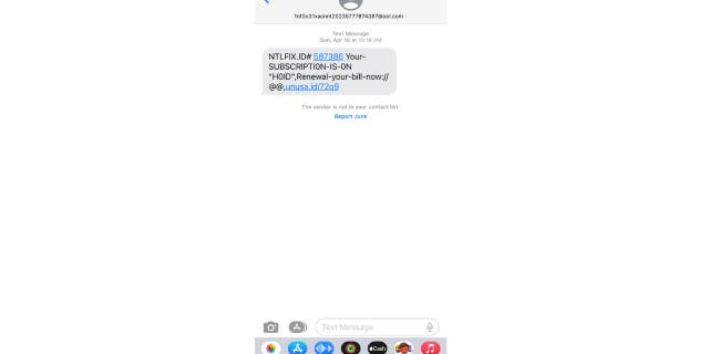Tangkapan layar dari teks smishing.