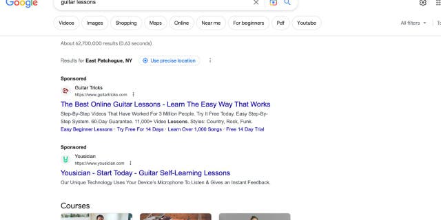Sponsored ads on Google